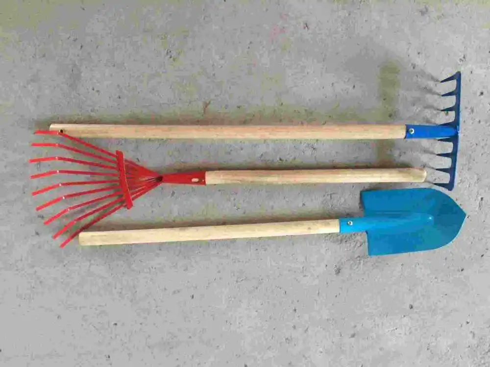 Floral wood handle garden shovel /hoe /brush/ broom/ rake long pot garden tool set