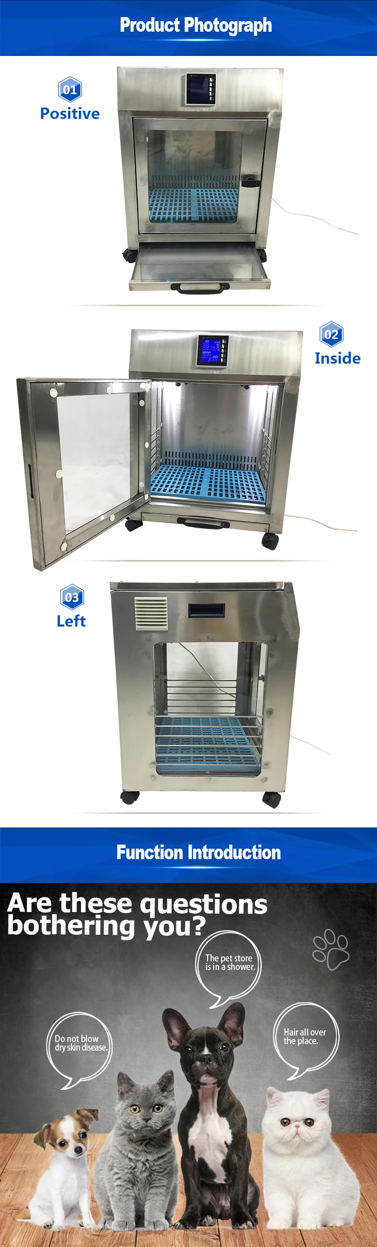 Pet Products Grooming Dryer Stainless Steel Constant Temperature Heating Ultra Quiet