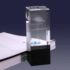 2019 New product 3D Laser Flower Custom Black base Crystal blanks award trophy