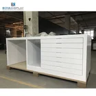Combination hardwood and tile display rack for showroom reception cabinet