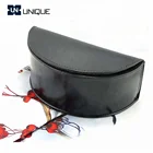 Custom logo Italian Branded Black Leather Pouch Felt Sunglasses Case