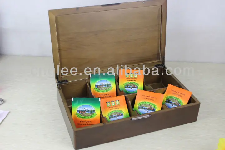 wooden tea gift box with 8 compartments