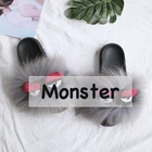 Cute Monster Indoor Shoes Cute Ladies Raccoon Fur Slides Monster Fur Slides Slippers