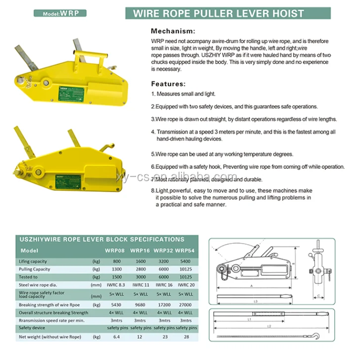 Manual Mild Steel Tirfor Machine with 0.8-5.4T Capacity and 20m Lifting Height for Construction Hoist