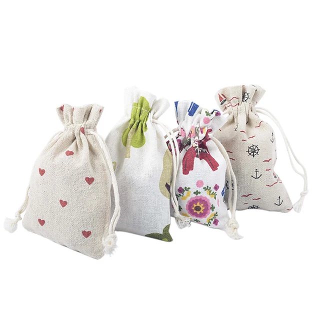 natural cotton hemp/linen/hessian small drawstring cosmetic bag