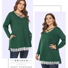 New Lace Pocket Long Sleeve Plus Size Blouse Women's Cotton Knit Blouse