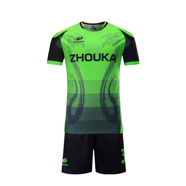 2017 youth new style black green training soccer uniform set customized cheap soccer jersey