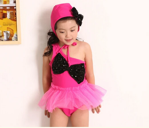 For 2-8 Years Top Quality Lovely Skirt Bathing Suit Rose Color 2015 Hot Summer Kids One-Piece Swimming Suit Child Girl Swimwear