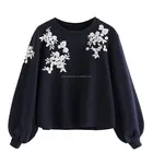 Hoodies Women's Loose Embroidery Lantern Sleeve Pullover Hoodies Sweatershirts