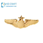 High quality custom metal zinc alloy embossed 3d gold plated pilot wings shape airline badges for souvenir