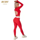 Custom red sports bra fitness wear women yoga leggings