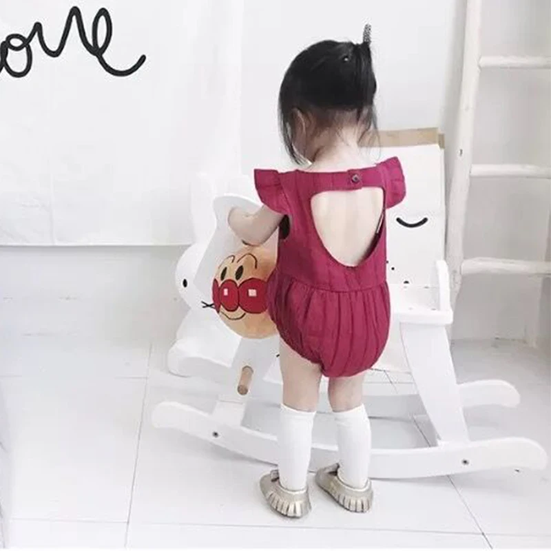 Soft sweat bamboo textile heart shape backless sleeveless toddler girls triangle rompers