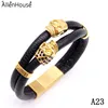 Jewelry Manufacturer China Multiple Layers Men Leather Bracelets With Golden Skull Charm