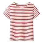Top sale Customized 100% Cotton Casual Yarn Dyed Striped Short Sleeves Tee O- Neck Sport Biker Outdoor Women T-shirts