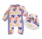 Sun Protective Baby Boys Swimsuit Toddlers One Piece Swimwear with Hat Shark Rash Guard UPF 50+