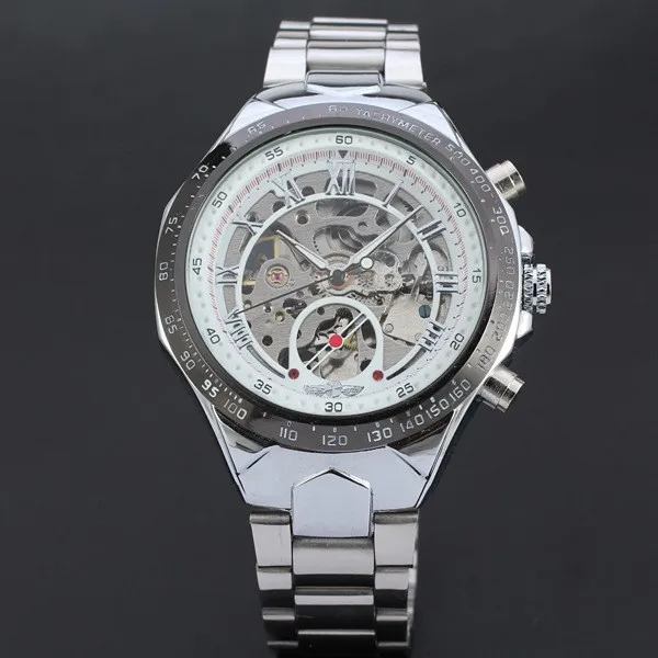 2016 New Hot Sale Skeleton Hollow Fashion Mechanical Self Wind Men Luury Male Business Gold Stainless Steel Strap Wrist Watch