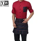 New design bar maroon uniform set cheap hotel waiter uniforms