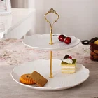 Unique decor floral shape bulk 2 tier white color ceramic wedding cake plates