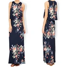 Clothing women sleeveless printed rayon long maxi dresses