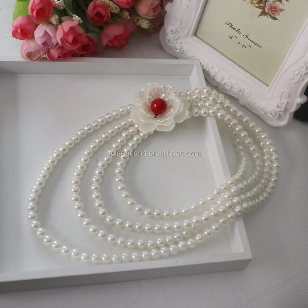 Multicapa cadena blanco perlas de imitación de aleta cuentas racimo largo collar de Gargantilla