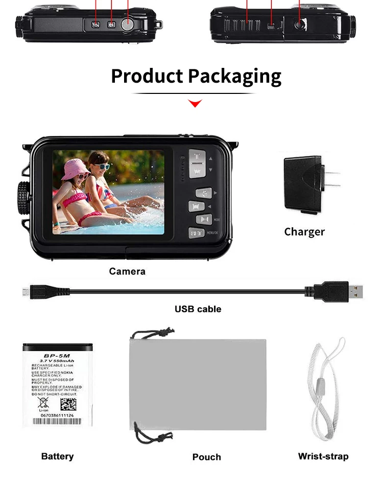 Underwater Digital Camera Full HD Dual Screen Action Camera Video Recorder Selfie Camera