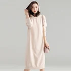 Korean spring women's dress loose with cap and medium-length Pullover knitted dress