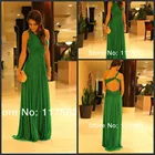 Top elegant green one shoulder pleated chiffon floor length evening dress gown