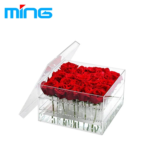 wholesale display stand show case crystal clear acrylic flower