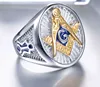 The best quality hot sale Stainless Steel Men's Gold Masonic Jewelry More than 100 styles Blue Freemason Mason Signet Ring