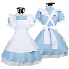 Halloween Women Adult Anime Alice In Wonderland Blue Party Dress Alice Dream Women Sissy Maid Lolita Cosplay Costume