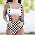 wholesale swimwear bikini brazilian Split Plaid printing High waist bandeau