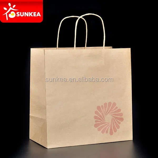 Custom Printed Food Paper Bags Kraft Paper Disposable Food & Beverage Packaging Flexo Printing Hand Length Handle Accept