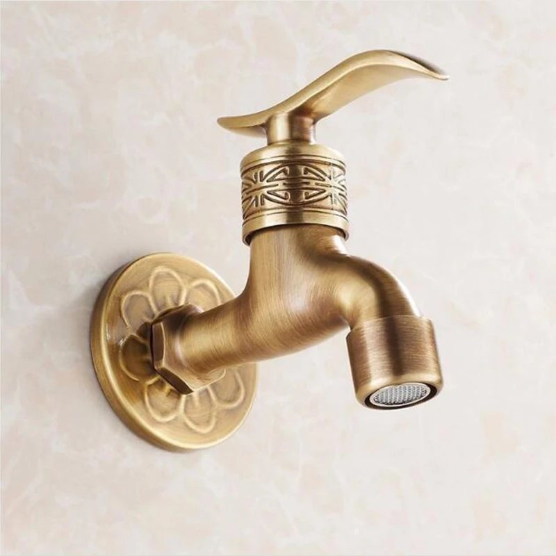 Fapully Wall Mounted Water Tap Garden Antique Brass Washing Machine Faucet Brass Single Cold Wasserhahn Garten Antik