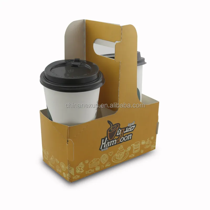 Reusable White Cardboard Coffee Paper Cup Holder With Handle For 2 Cups