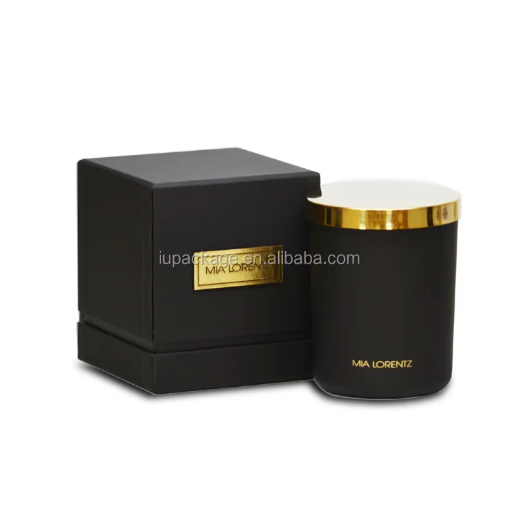 custom luxury design small black rigid paper candle box with