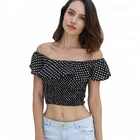 Hot Summer Polka Dot V-neck Ladies Sexy Off Shoulder Blouse
