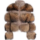 women high quality patchwork real raccoon fur coat ladies stand collar long sleeve natural raccoon fur jacket