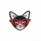 high quality jean label woven cat embroidery patch iron-on