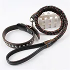 Real Leather Durable Pet Leads Large Dog Collar and Leash
