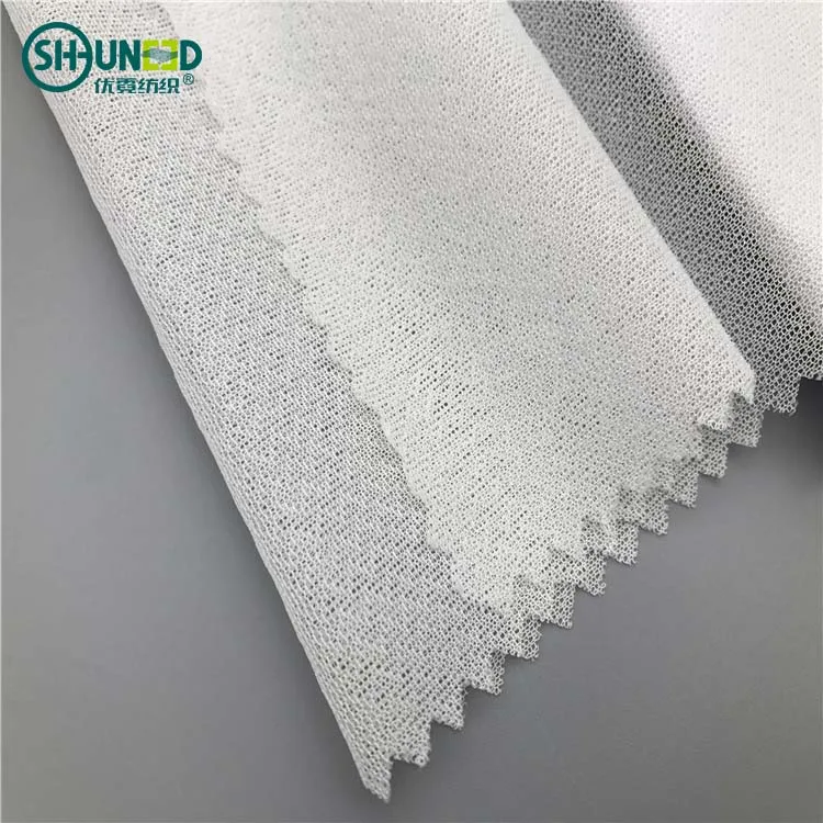 100% polyester fabric woven fusible and circular knitted interlining stretch interlining with double dot pa coating for garments