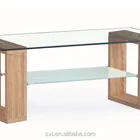 Modern indoor furniture glass top wooden base coffee table