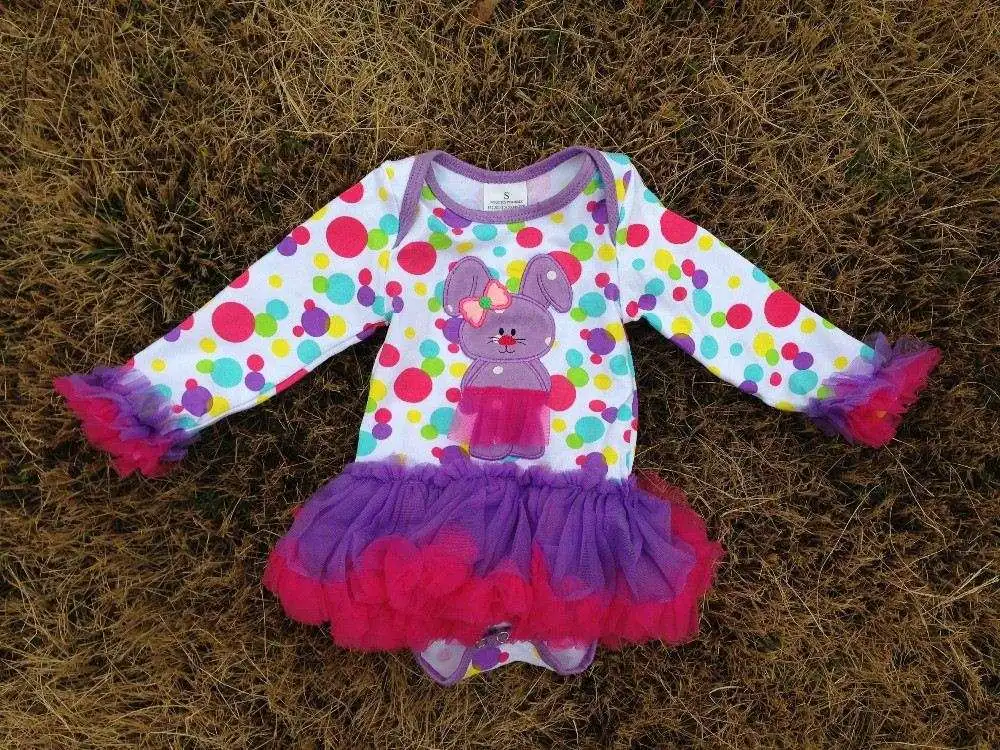 2015 new baby girls kids color dots bunny Easter dress with necklace and headband set