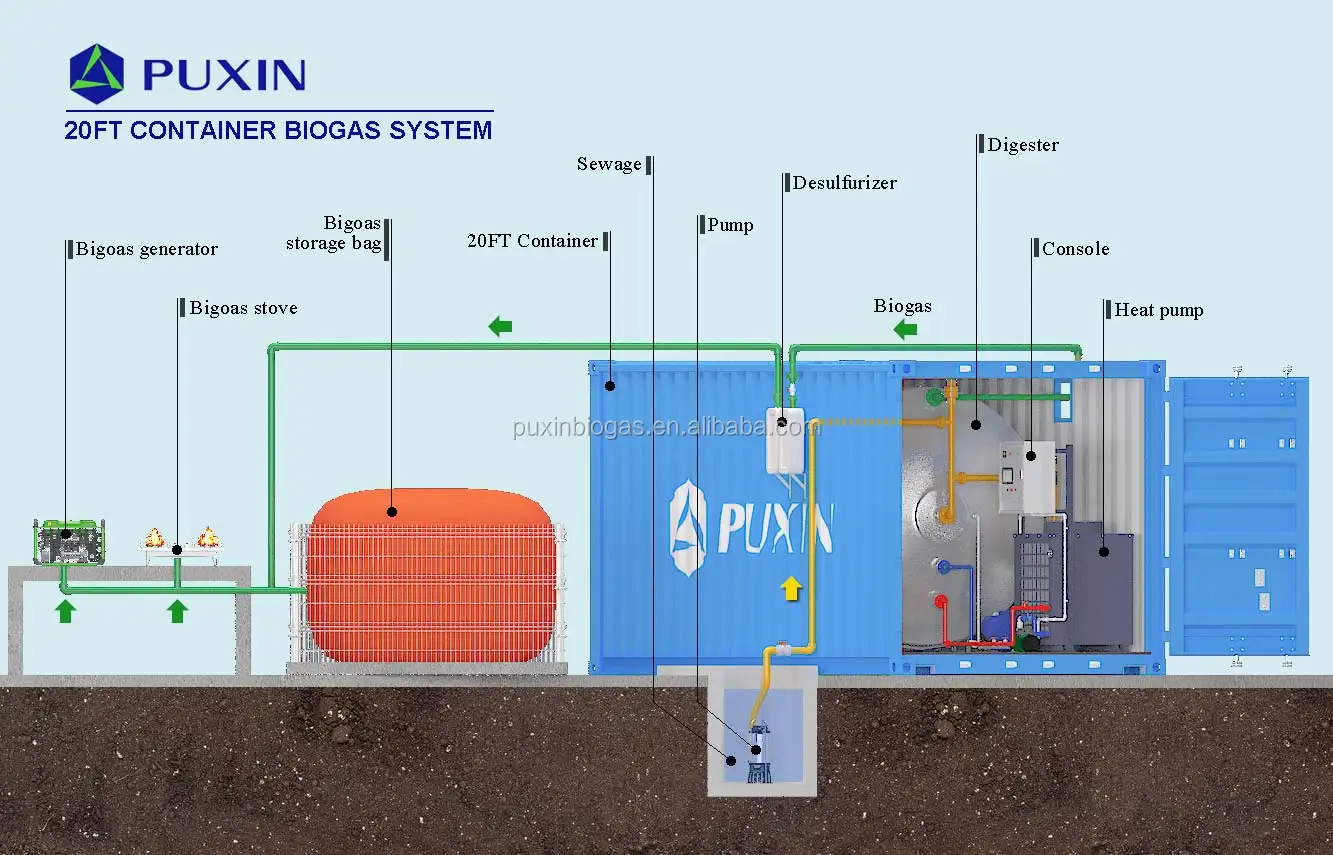 Chinese Biogas Plant Puxin Newly Container Biogas System For Small