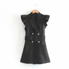 Simple Blazer Dress Ruffle Sleeve Irregular Slim Belted Double Breasted Pencil Dress Casual Woman Office Bodycon Suit