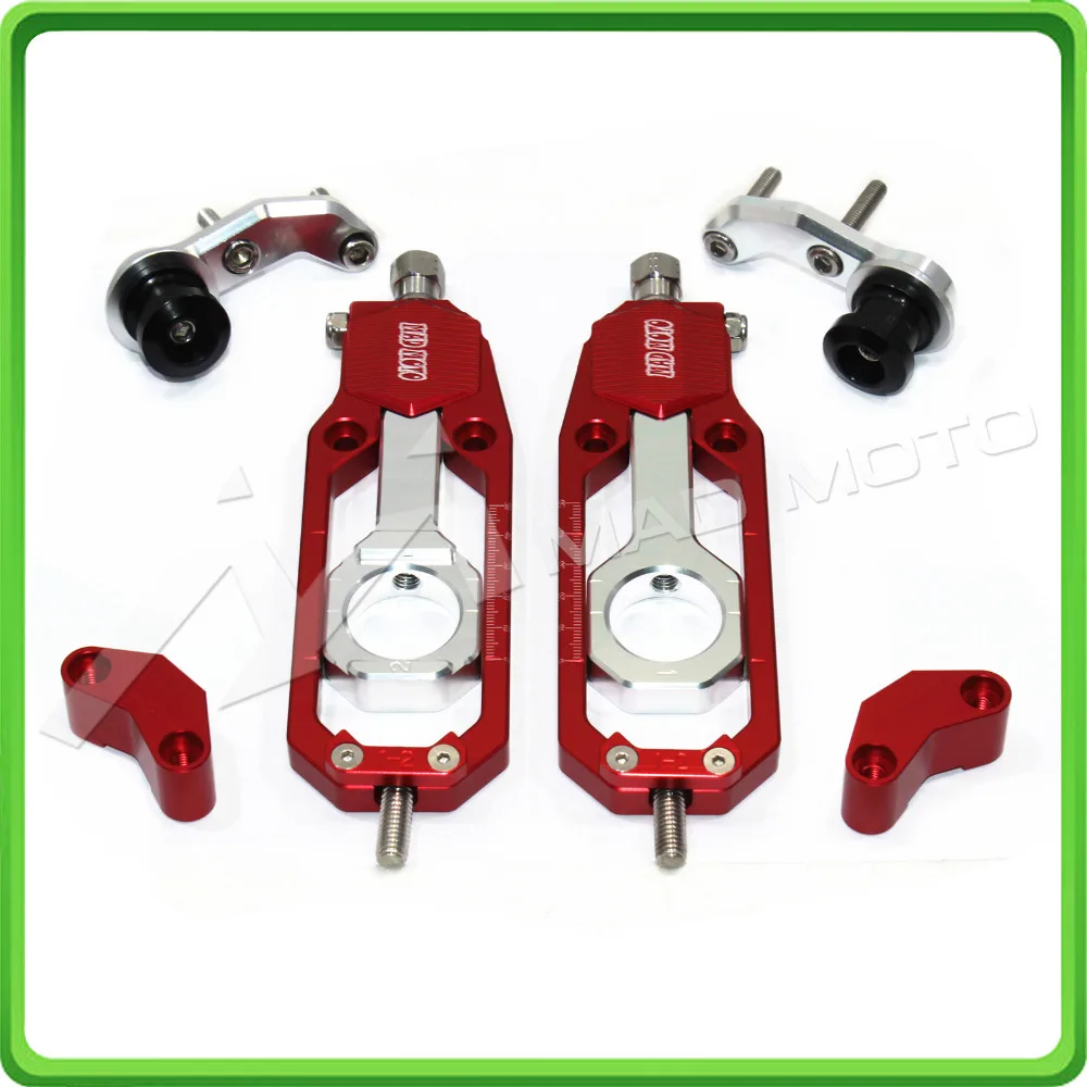 Motorcycle Chain Tensioner Adjuster with bobbins kit for Yamaha R1 YZF-R1 2007 2008 2009 2010 2011 2012 2013 2014 Red&Silver (12)