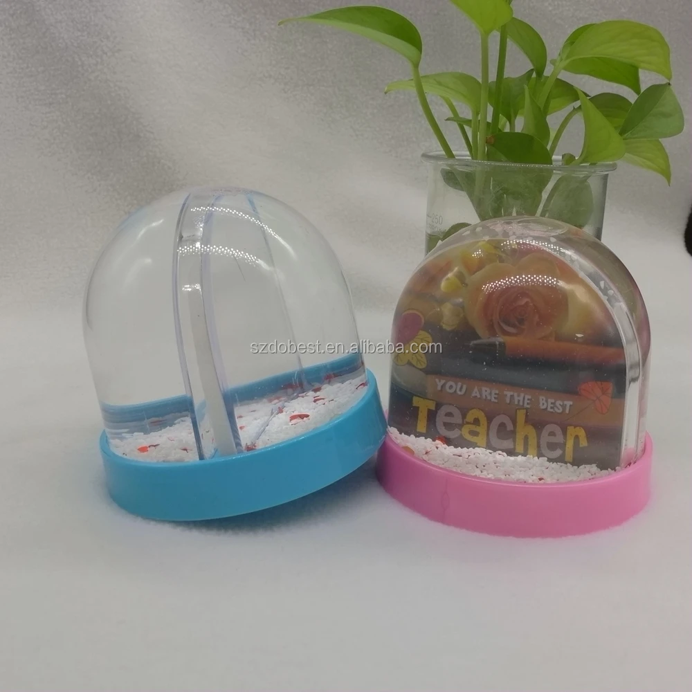 custom souvenir plastic photo frame plastic water snow globe