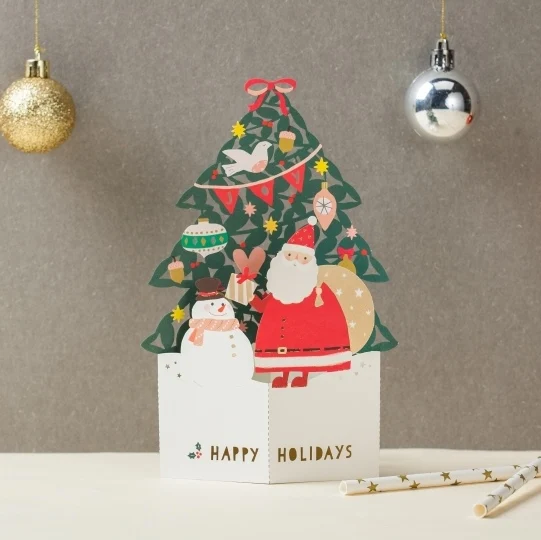 WISHMADE GX8085 Санта-Клаус и снеговик Рождественская открытка с красным конвертом