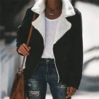 2019 Fashion Black Lapel Jacket Lady Coat Warm Winter Spring Leather Pu Fake Fur Short Long Sleeve Jacket
