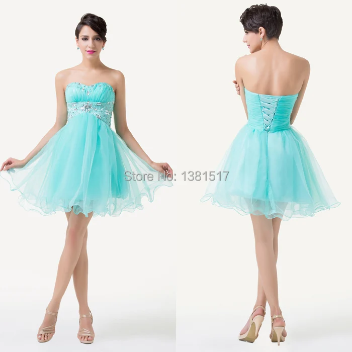 Special Design Grace Karin Ball Gown Sexy Pale Turquoise Cocktail Dresses Knee Length Short Party Dress Empire Prom CL6179