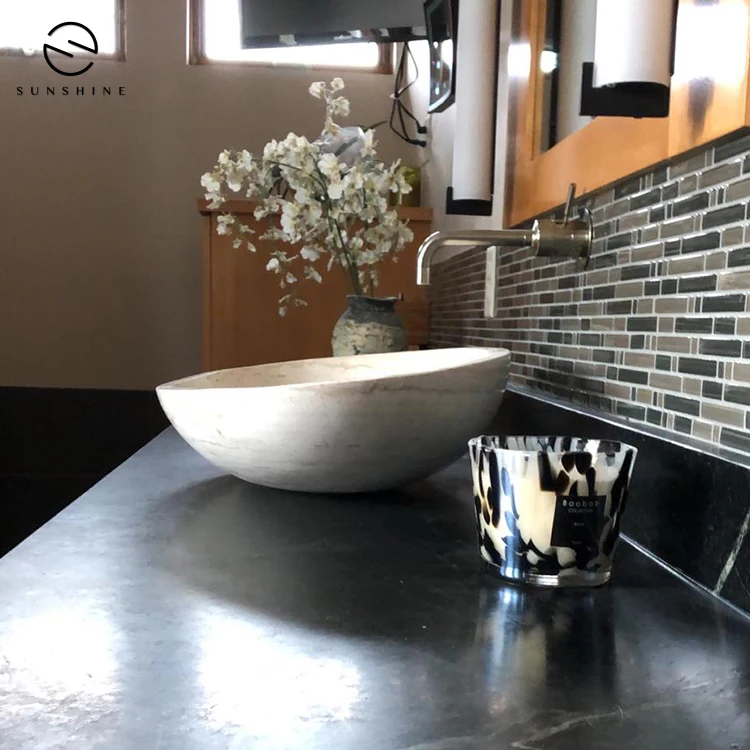 Super White Travertine Stone Countertop Lavabo Wash basin For Bathroom